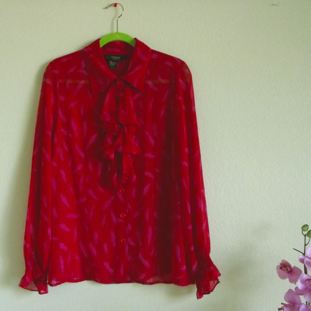 Twiggy London Ruffled Blouse with Pink Feathers